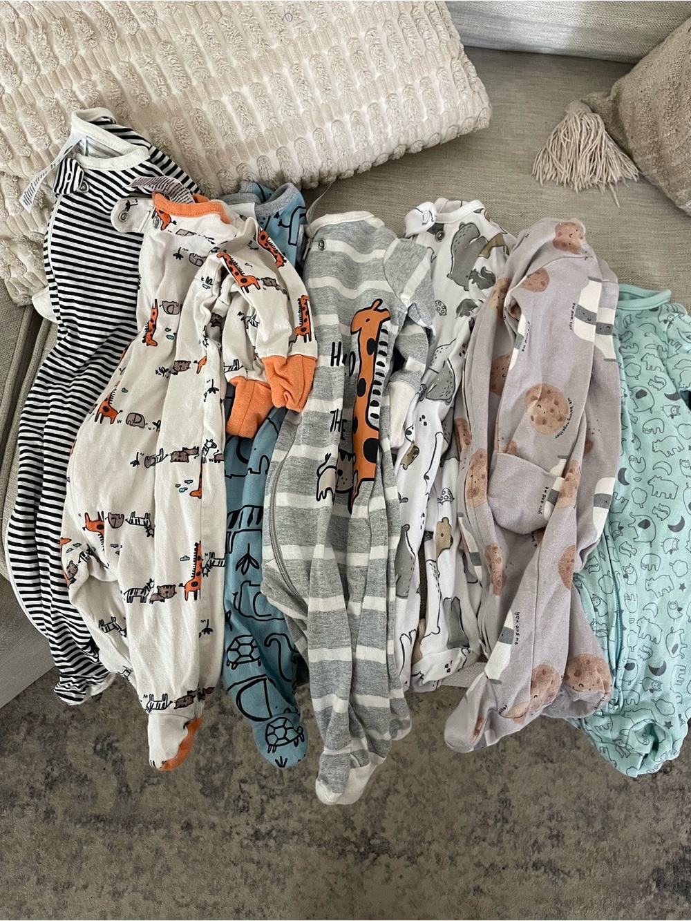 Gerber Multi-Pattern Baby One-Piece Footies in Gray, White, Orange, Blue, Mint